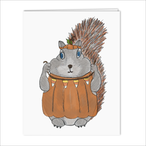 Pumpkin Greg illustration folded card with designed by Viola and Beatrice Stationers