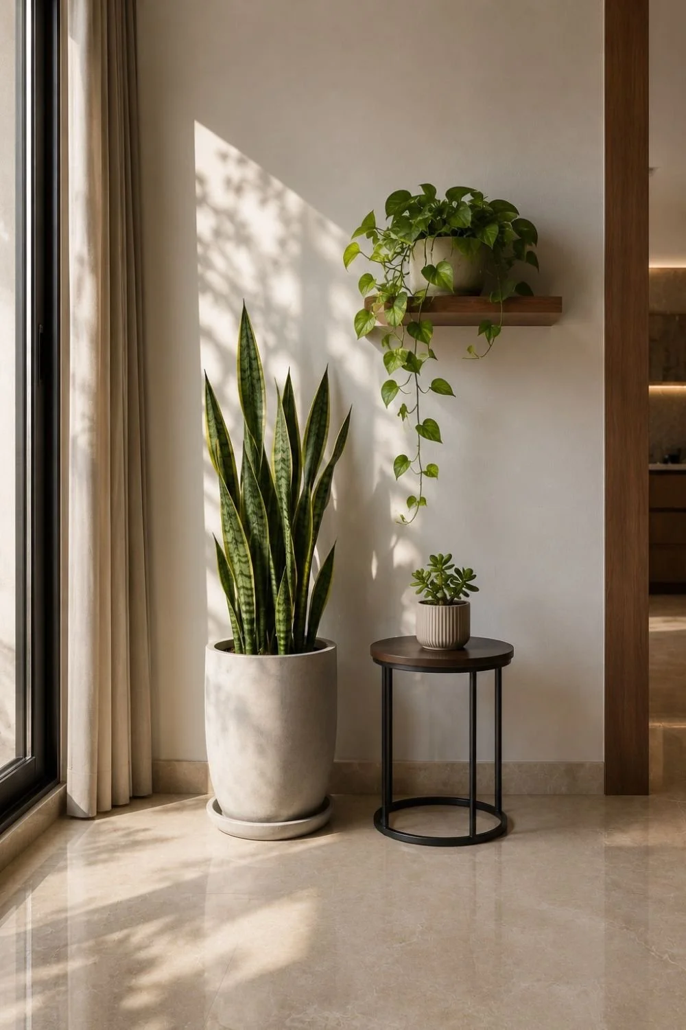 Low maintenance indoor plants for Ahmedabad homes snake plant pothos succulent