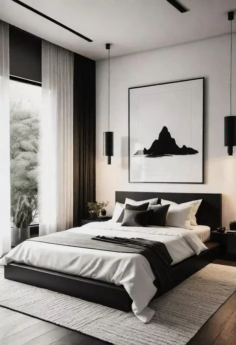 Contemporary Black And White Bedroom decor for couples