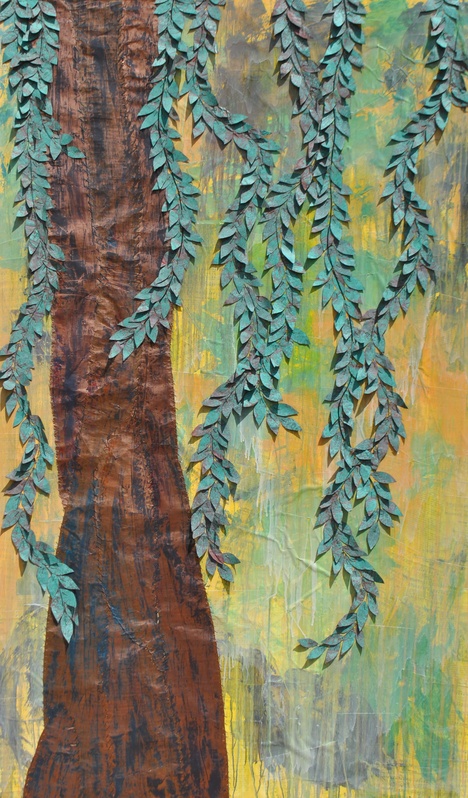 Large Weeping Willow 48x72 Sewn Copper on Canvas Private Collection