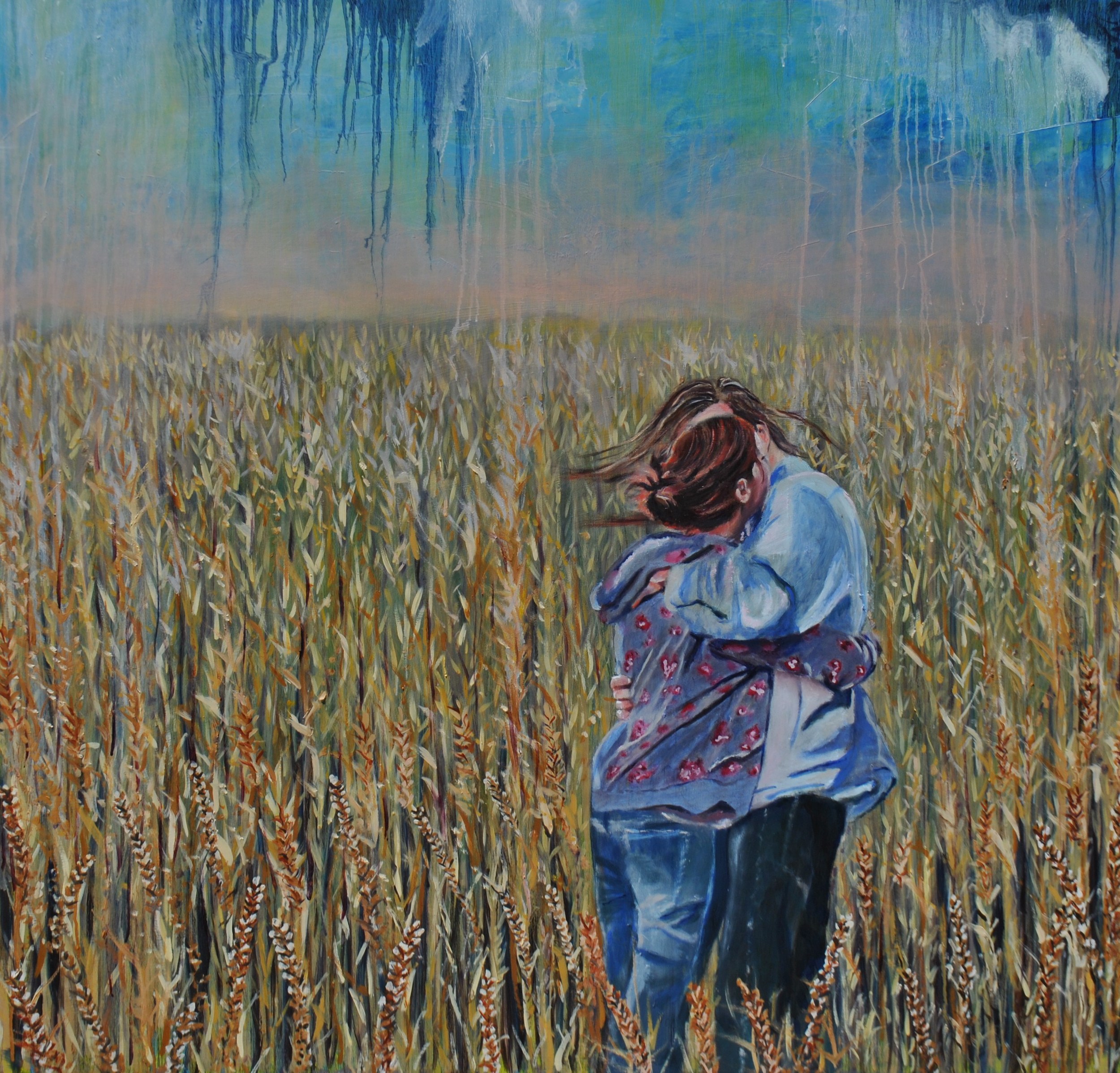 In The Wheat Fields 48x48 Oil On Wood Private Collection