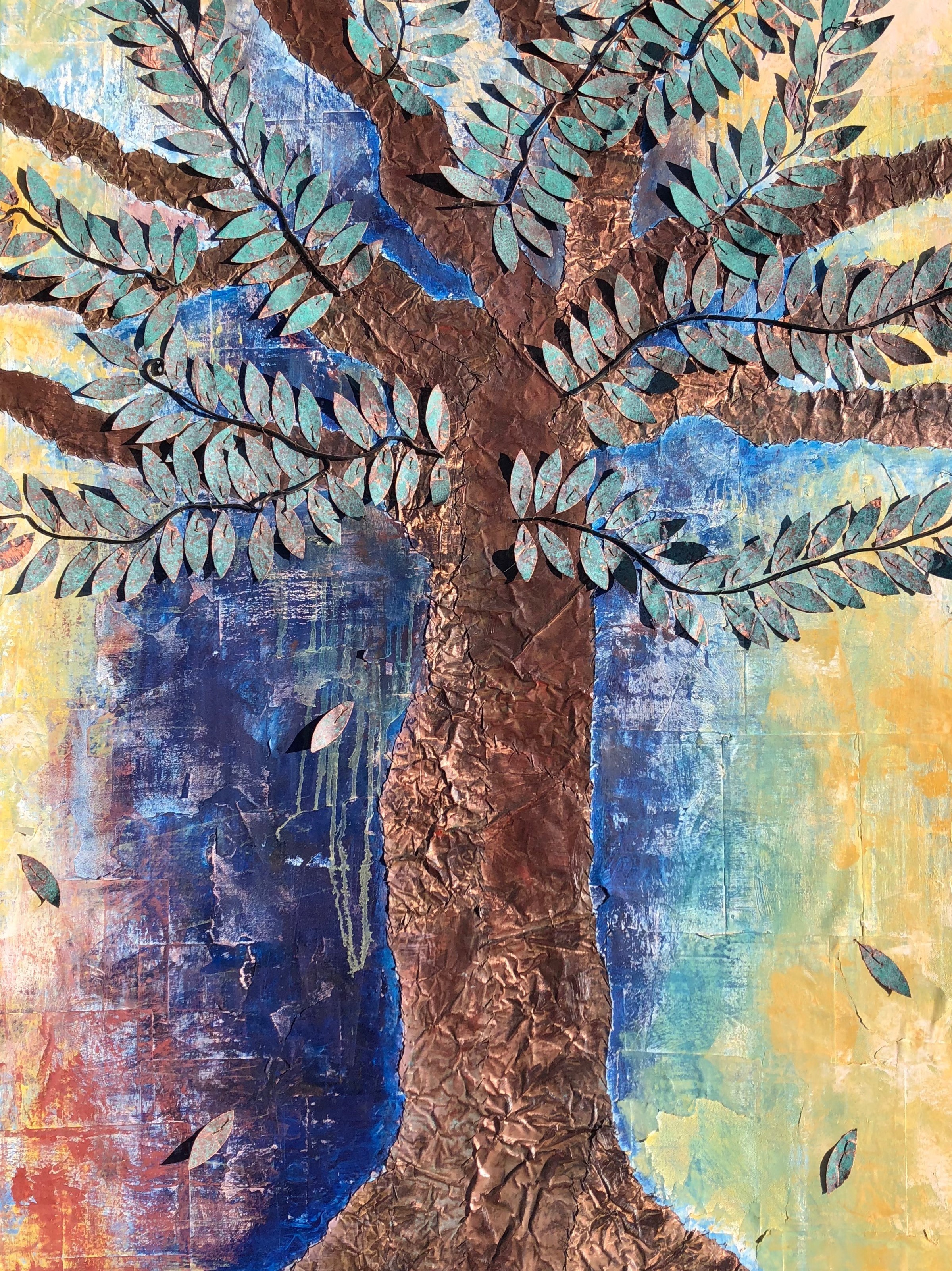 Ash Tree 48x60 Sewn Copper on Canvas Available