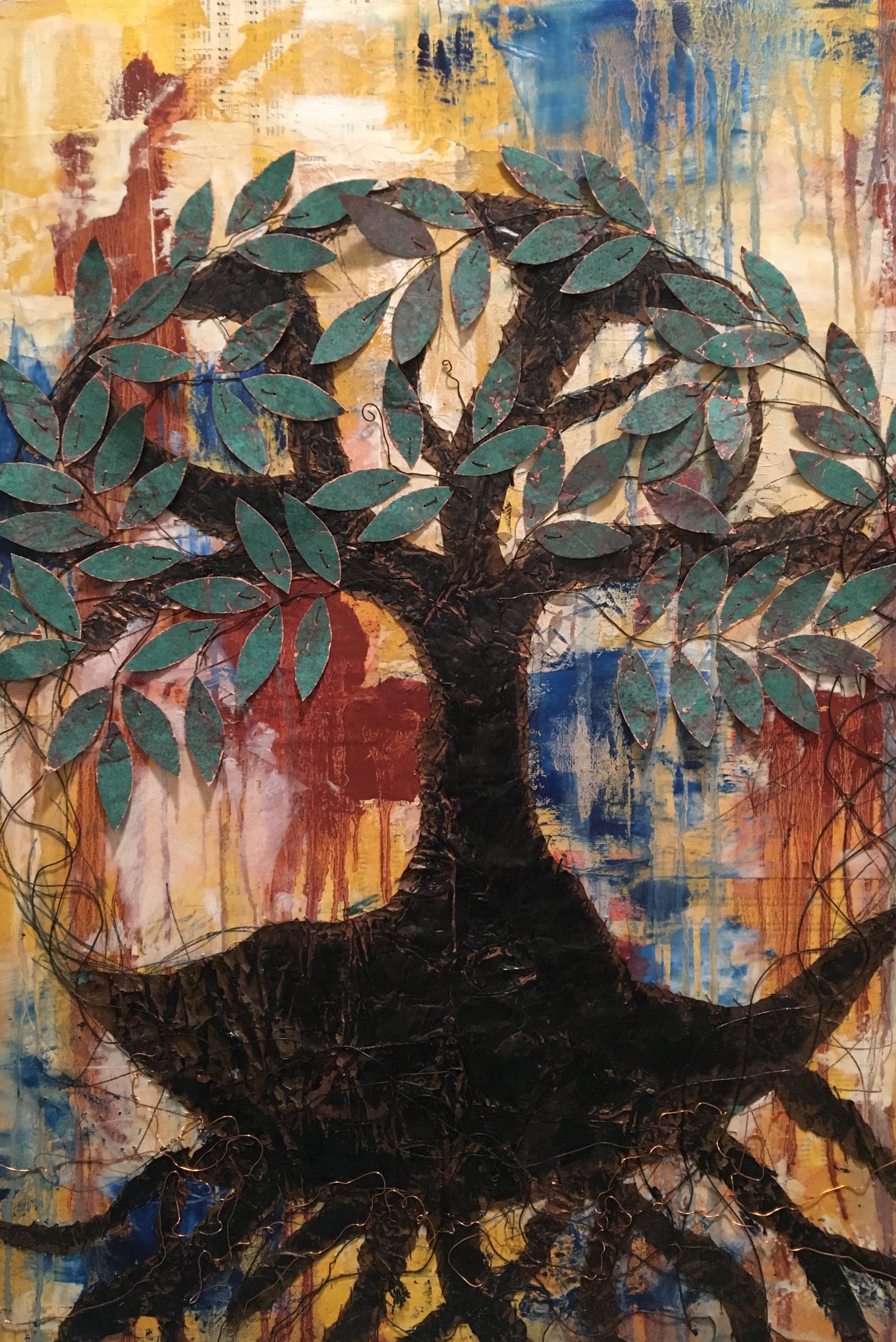 Susan's Celtic Tree Of Life 24x36 Sewn Copper On Canvas Private Collection