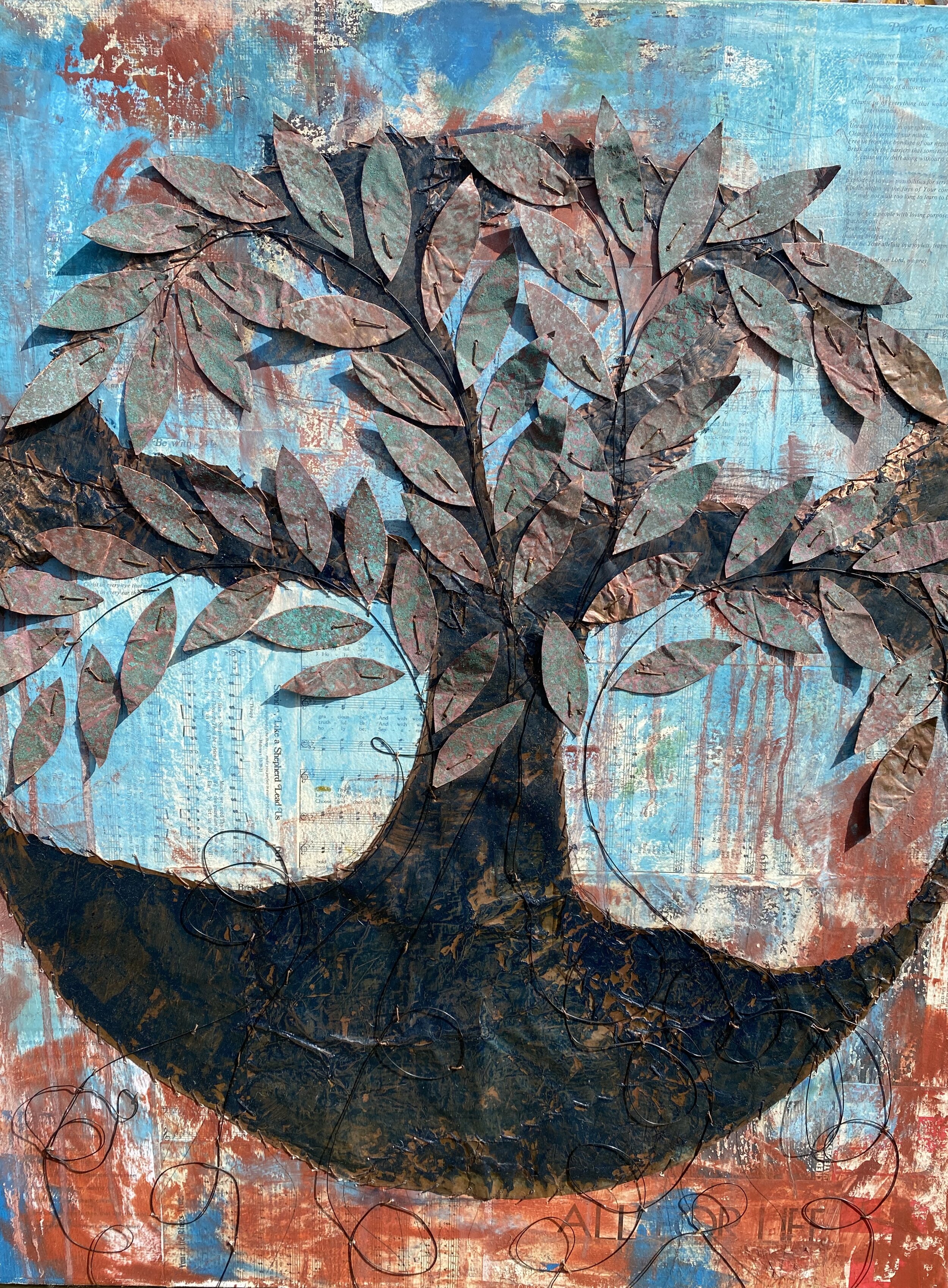 Nancy's Celtic Tree 24x30 Sewn Copper on Canvas Private Collection