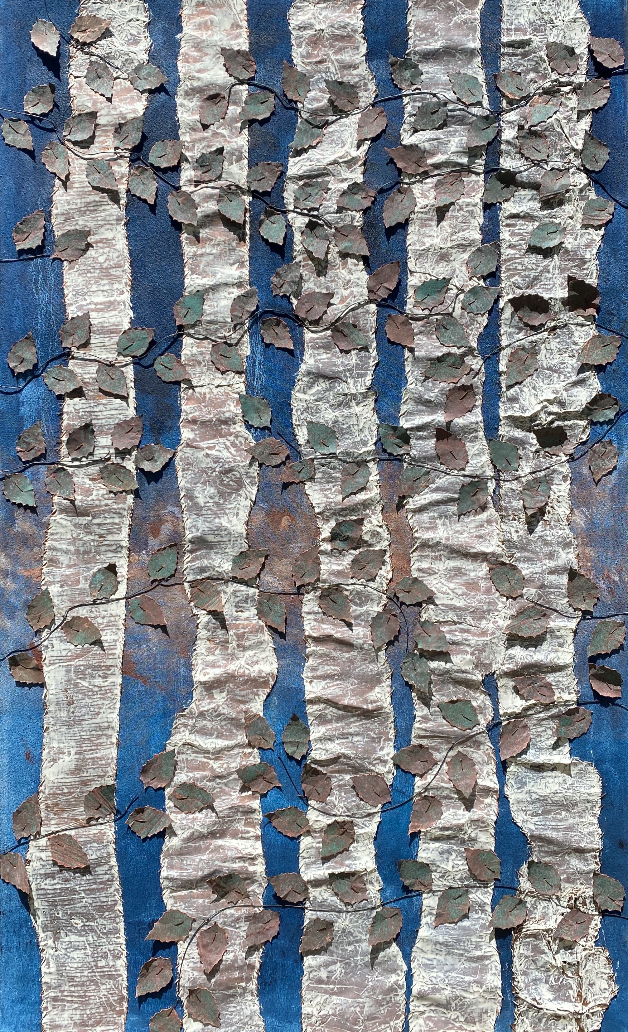 Judi's Birch Tree Grove 36x60 Sewn Copper on Canvas Commission for Private Collection