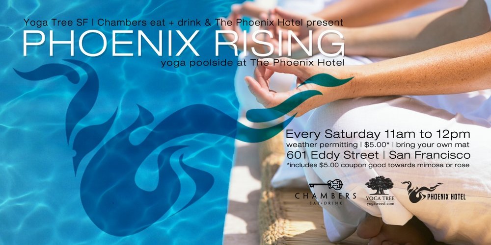 Join me for 'Phoenix Rising' a yoga/pool party/brunch series hosted at the Phoenix Hotel in San Francisco! Classes will be every Saturday from 11-12am for only $5 for yoga, or $10 includes a rose or mimosa! BYO yoga mat, towel and smile! Register HERE *Space is limited*
