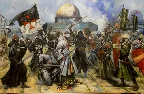 ‘Jerusalem’ (2014), allegorical oil painting of Templars & Saracens on Temple Mount, by Jason Askey (South African artist)
