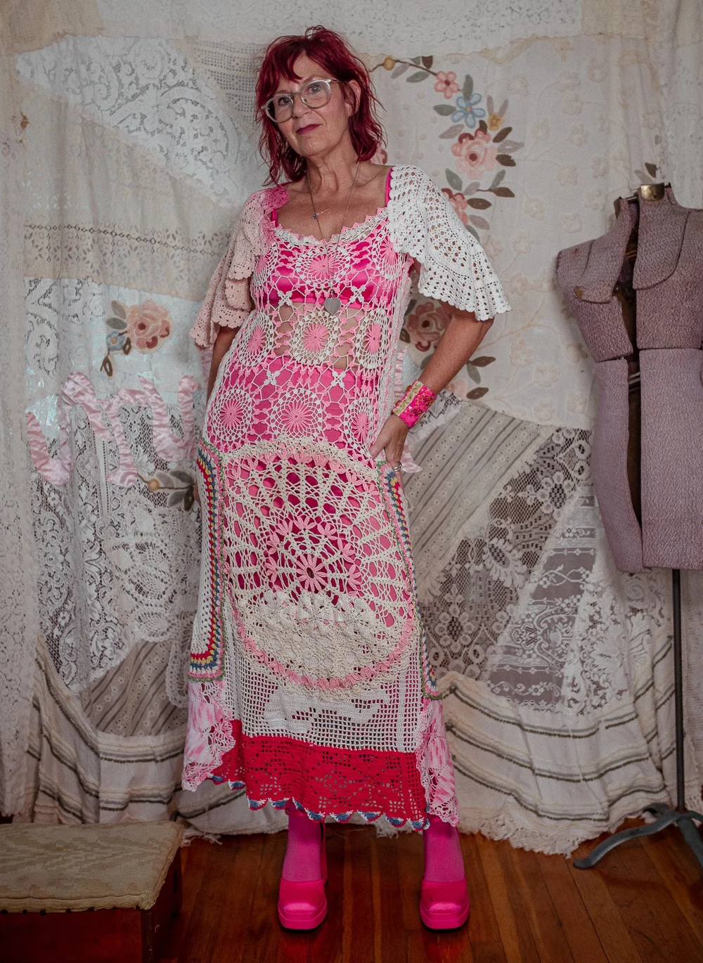 white christmas dresses 1970's Green Crochet Dress – Eveliina Vintage