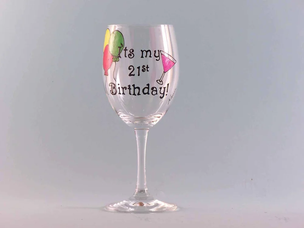 21st Birthday Wine Glass | Hand Painted Personalized Gifts