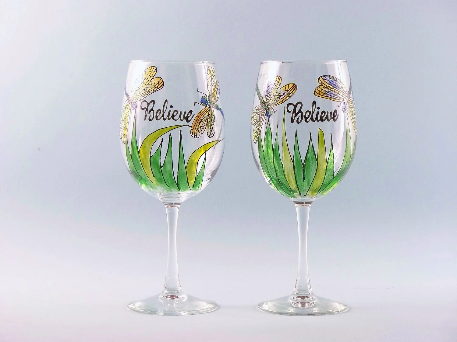 Dragonfly wine glasses personalized