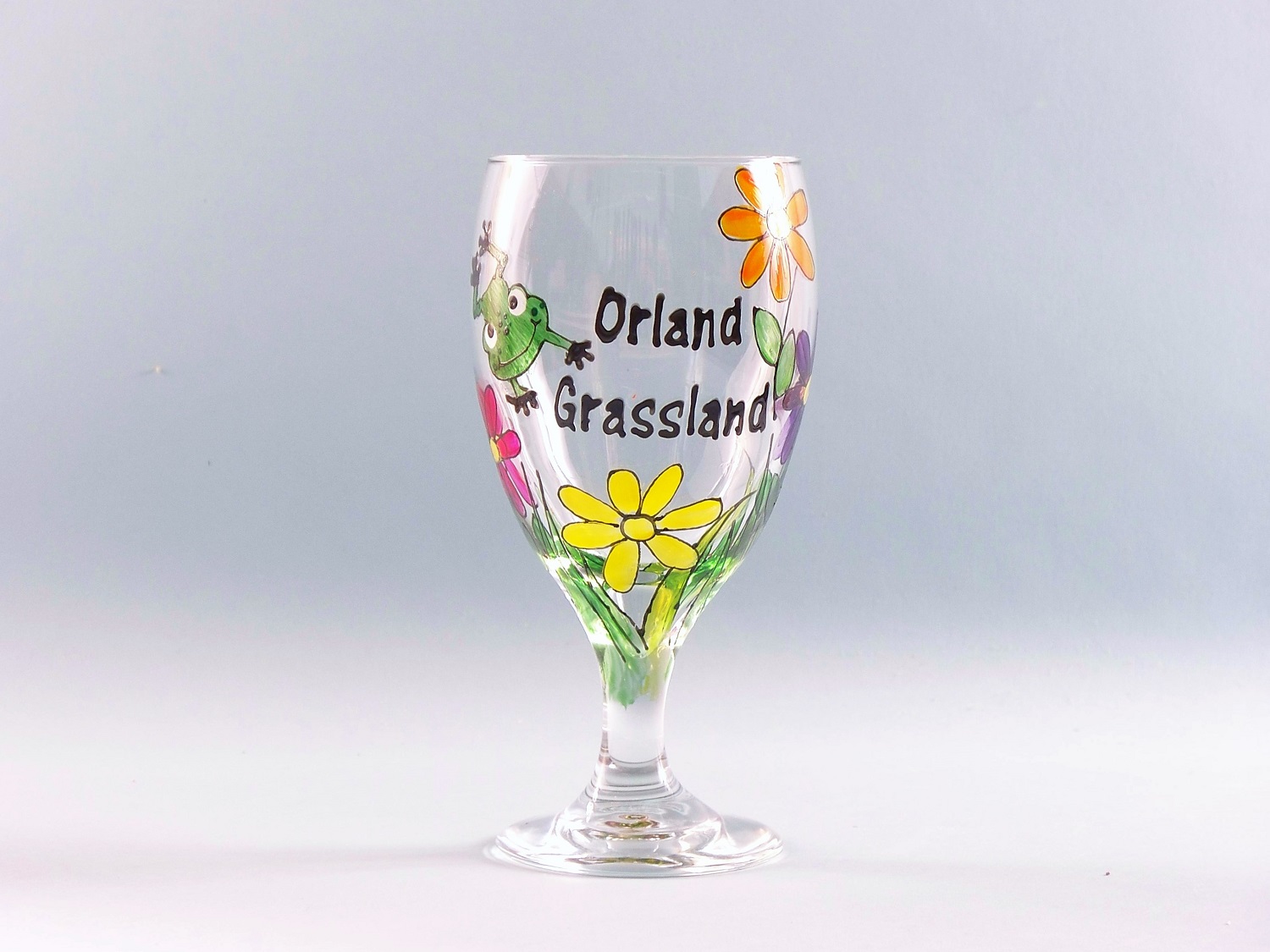 frog and flowers goblet glass