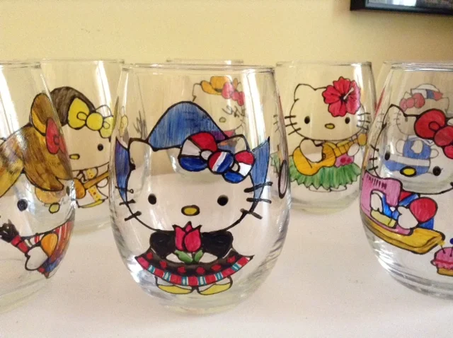 Hello Kitty stemless wine glasses