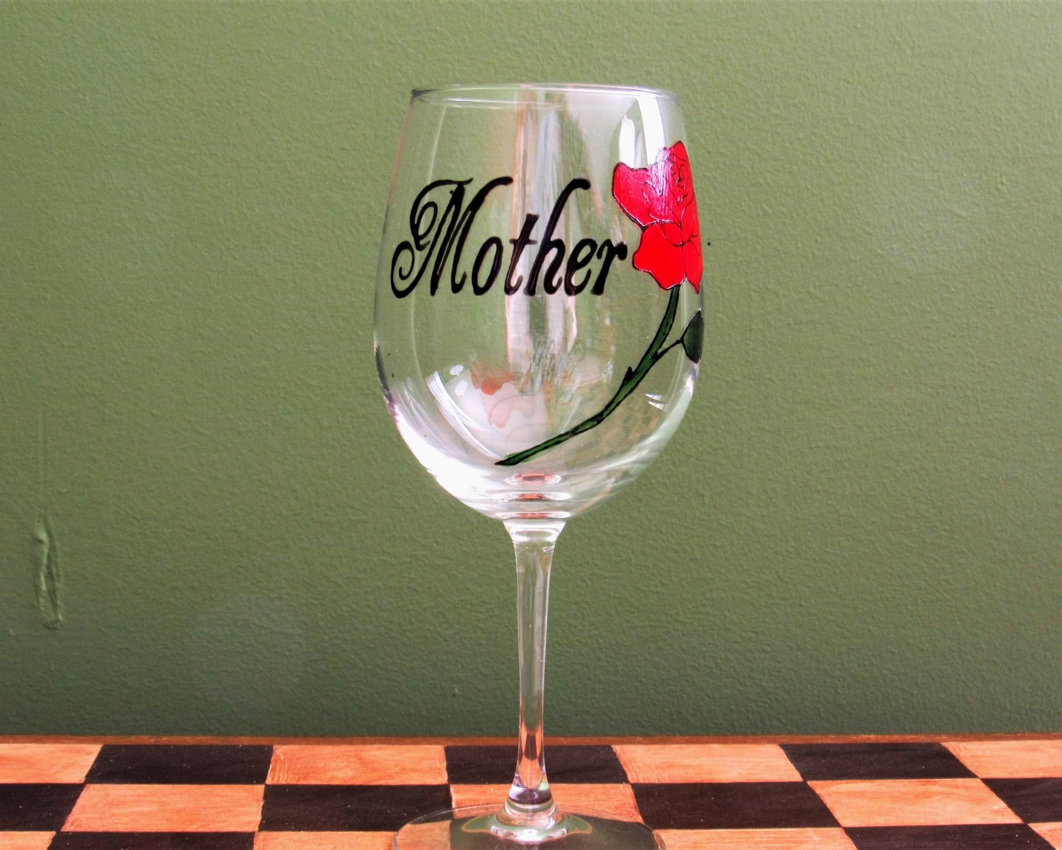 Mother's Day Red Rose Wine Glass