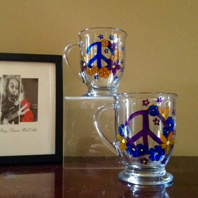 Hand painted peace sign mugs