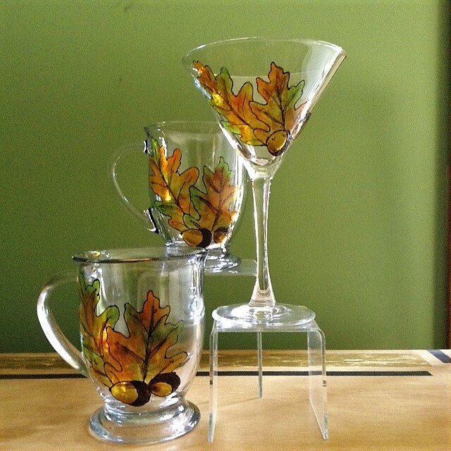 Fall Oak Leaves Wine Glasses, Set of Two
