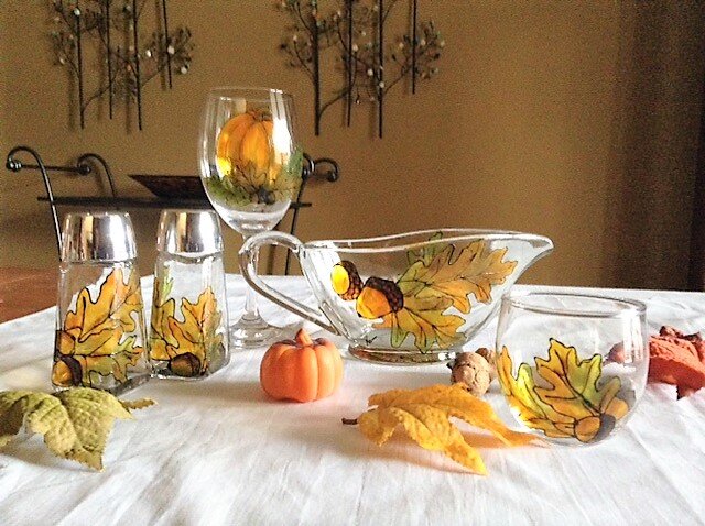 Fall Oak Leaves Wine Glasses, Set of Two