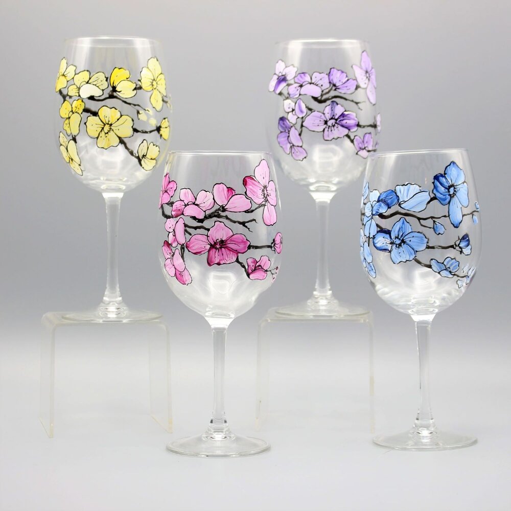 Figural Flower Stemless Wine Glass Cute Wine Glass Wine -   Hand blown wine  glasses, Painted wine glasses, Gifts for wine lovers