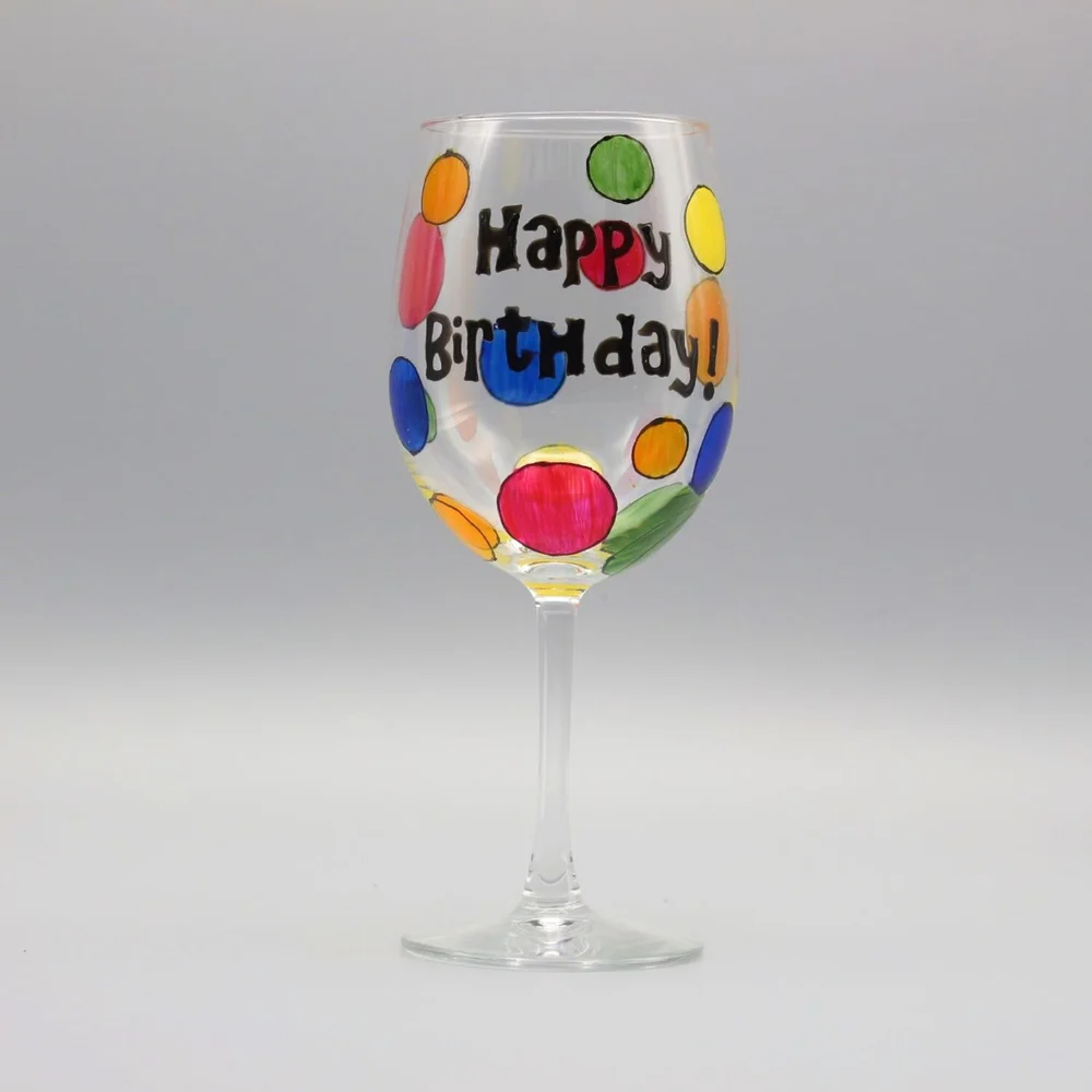 Happy Birthday Wine Glass | Hand Painted Personalized Gifts