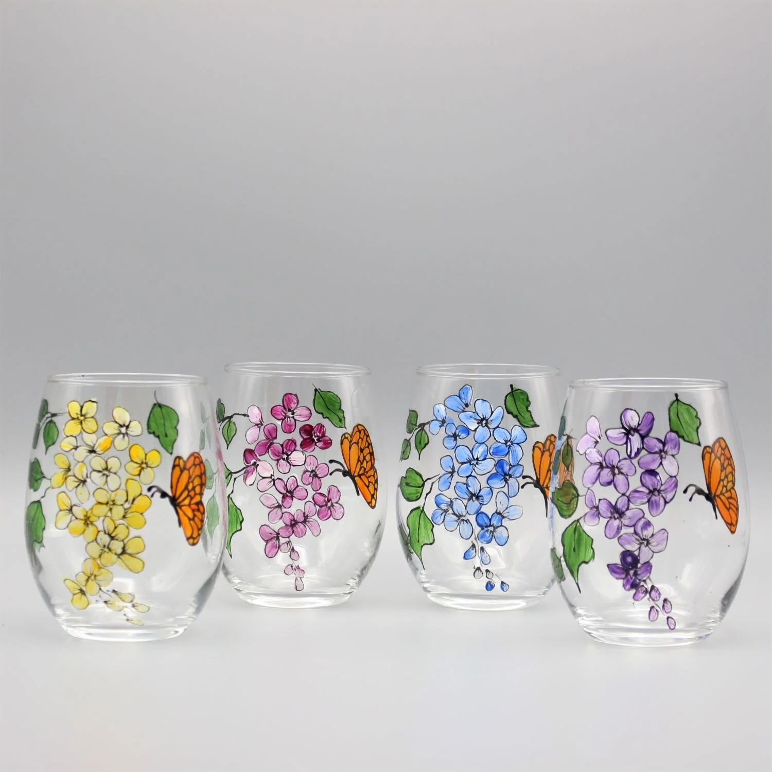 butterfly_and_flower_stemless_wine_glasses