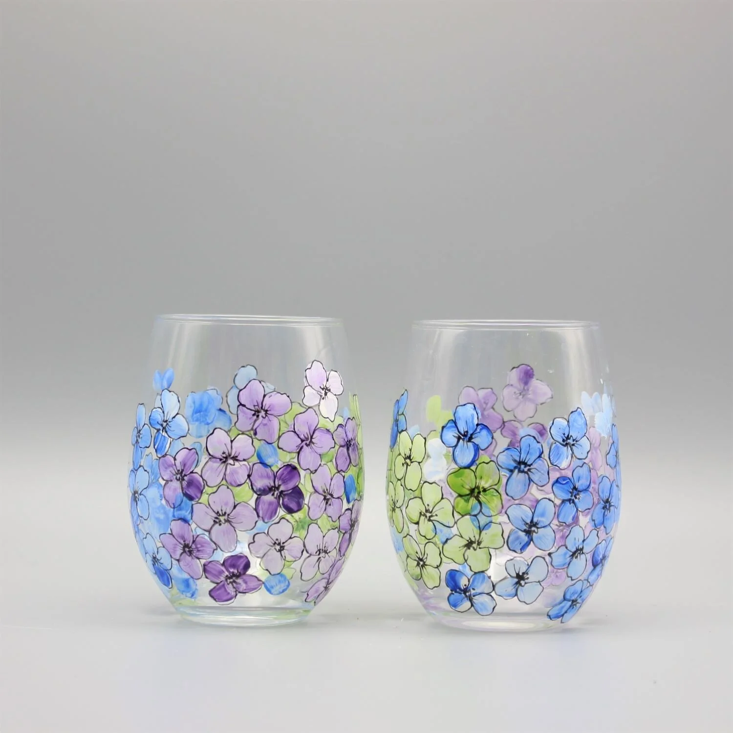 Hydrangea Stemless Wine Glass Gift Set
