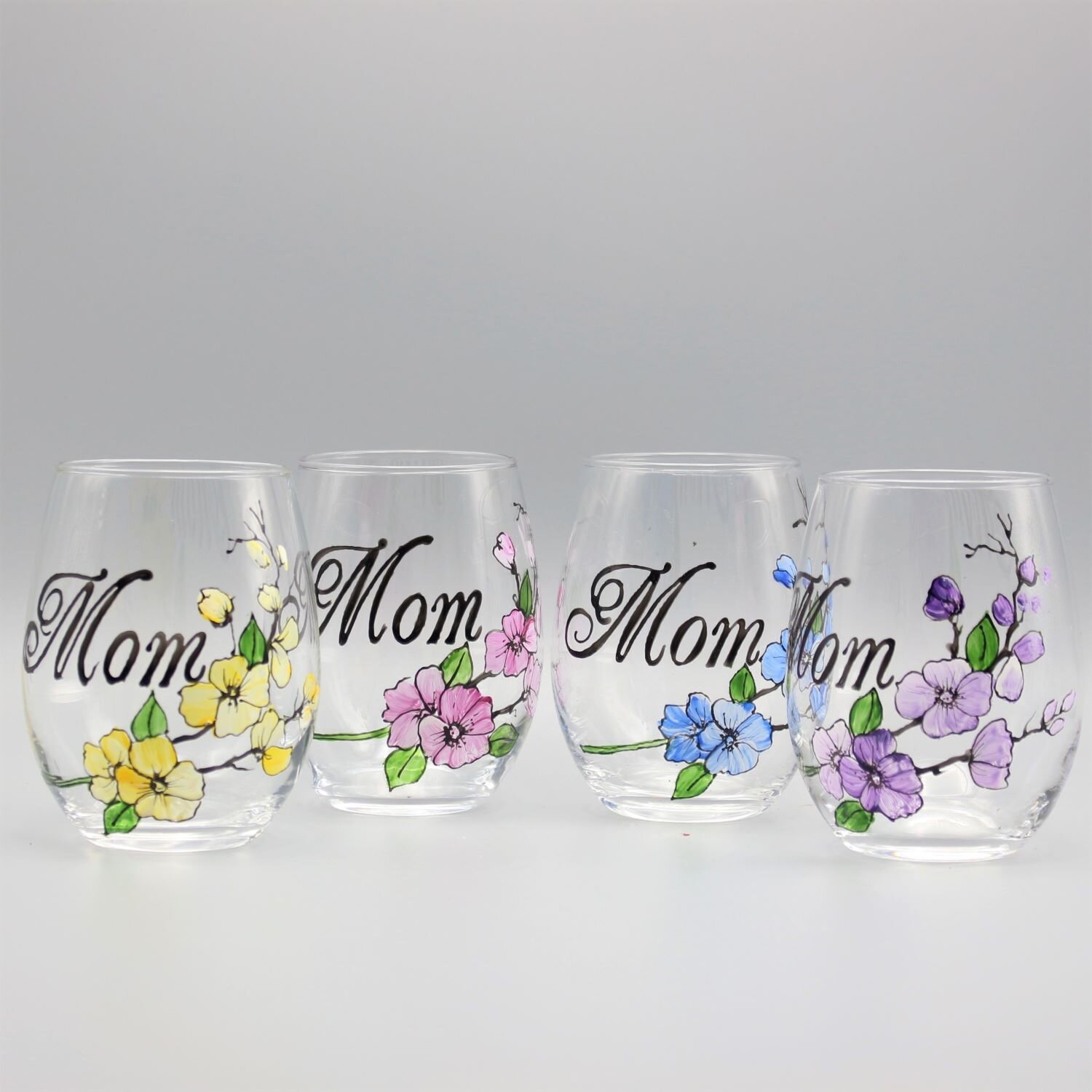 Mother's Day Wine Glass Cherry Blossoms | Sold Separately | Hand Painted  Personalized Gifts