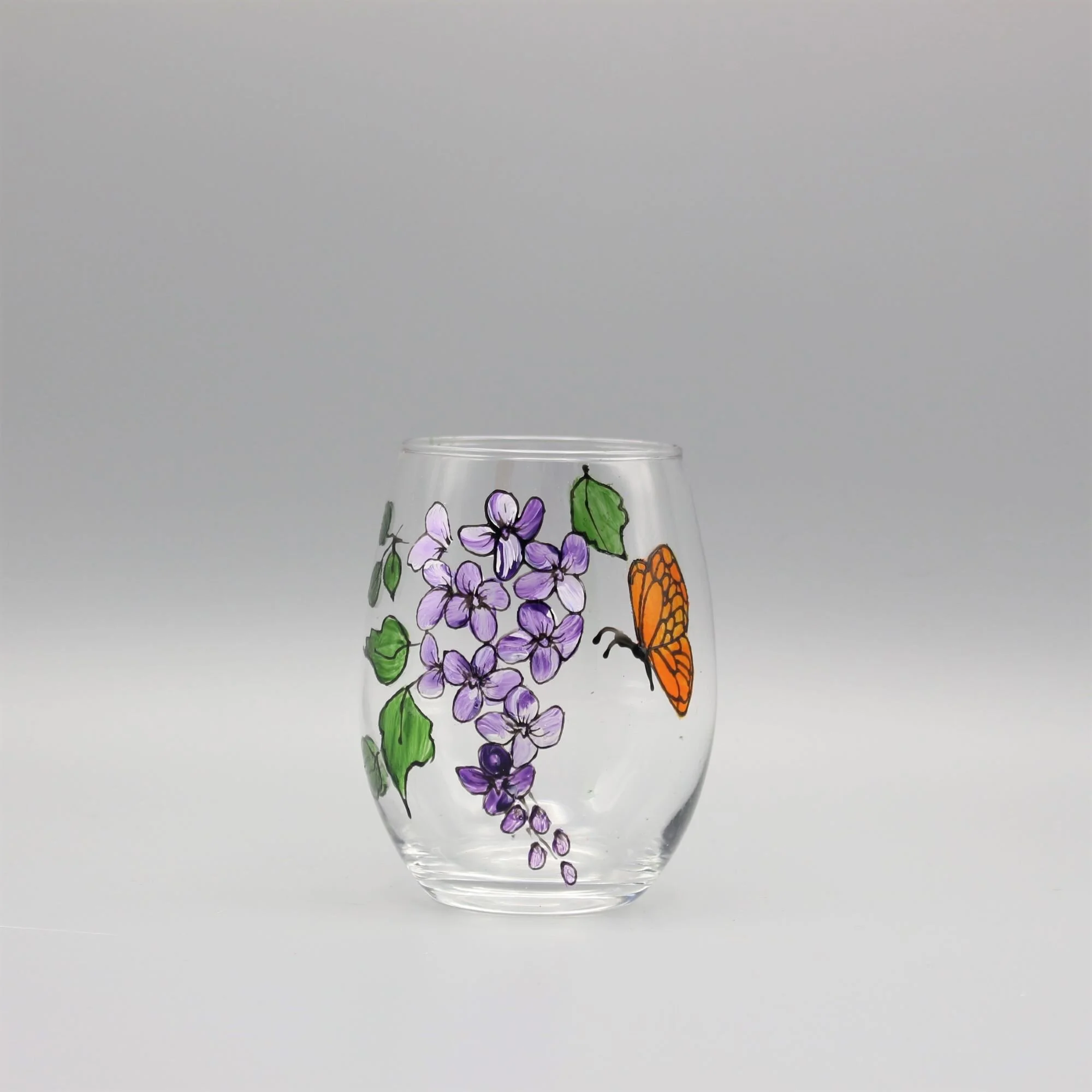 butterfly_and_flower_stemless_wine_glass_purple