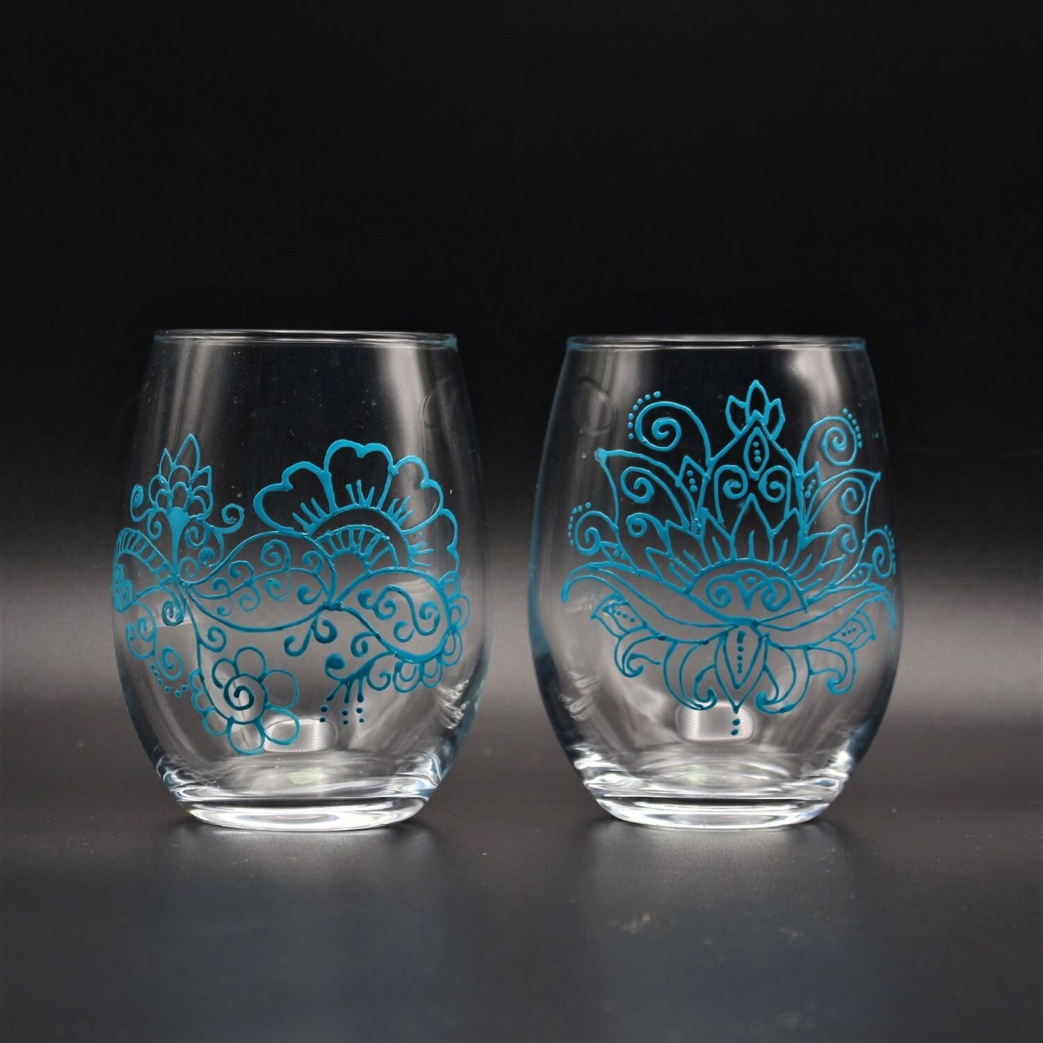 mandala_stemless_wine_glasses_turquoise