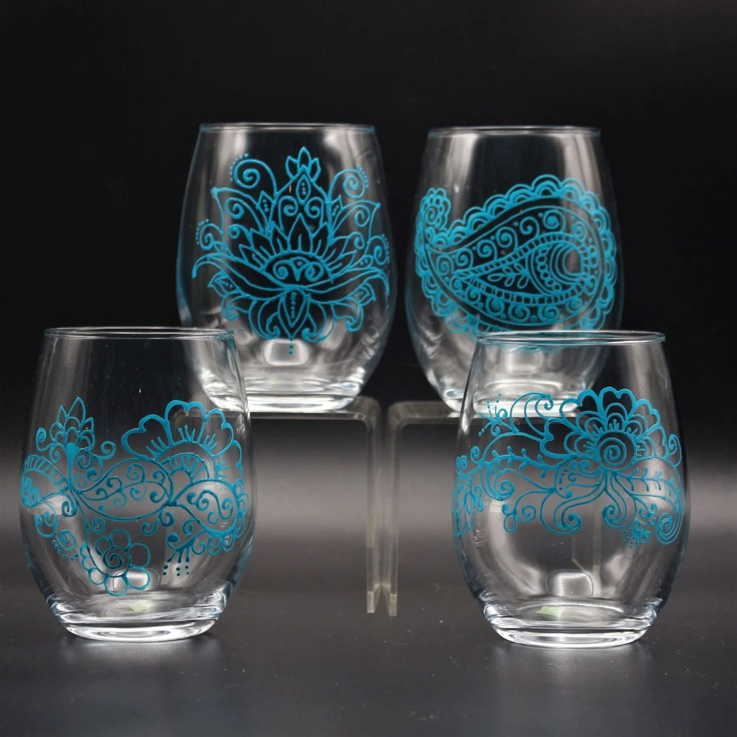 mandala_stemless_wine_glasses_turquoise
