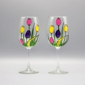 Hand Painted Wine Glasses Tulip American Dream set of 2 -  Israel