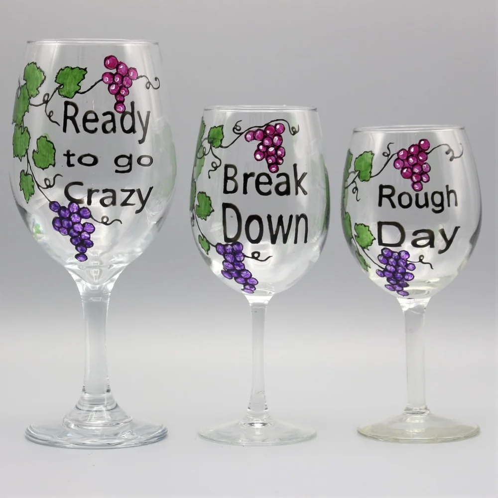 Wine Therapy Wine Glasses | Gift Set of Three | Hand Painted Personalized  Gifts