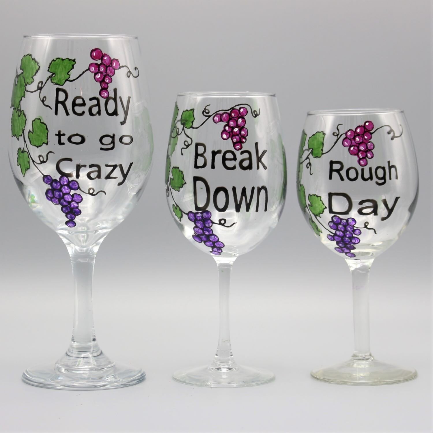 Hand Painted Wine Wednesday Wine Glasses - Gift Set of Three