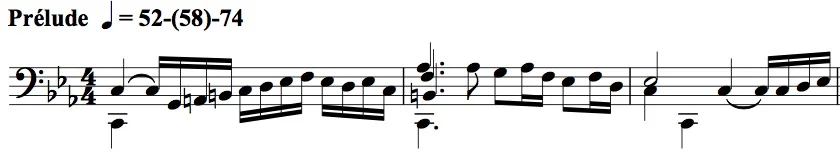 BWV 1011, Prelude mm. 1-3