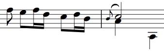 BWV 1011, Prelude mm 2-3, detail with Mr. Söllscher's appoggiatura