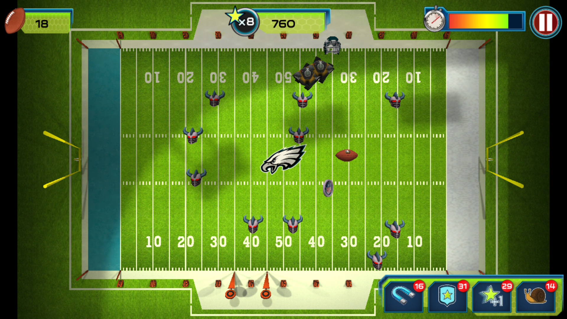 1. Player collects footballs to gain points. This also spawns enemies.