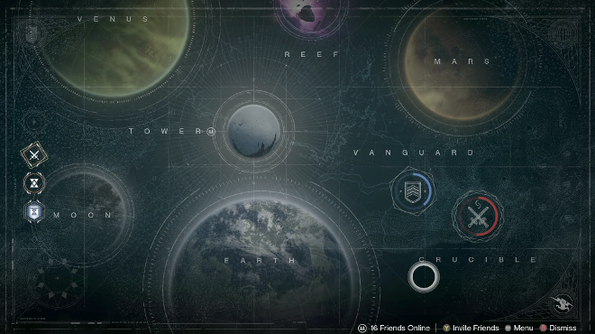 We can see here the Crucible and Vanguard marks are shown via the red and blue circles going around the locations named Vanguard and Crucible