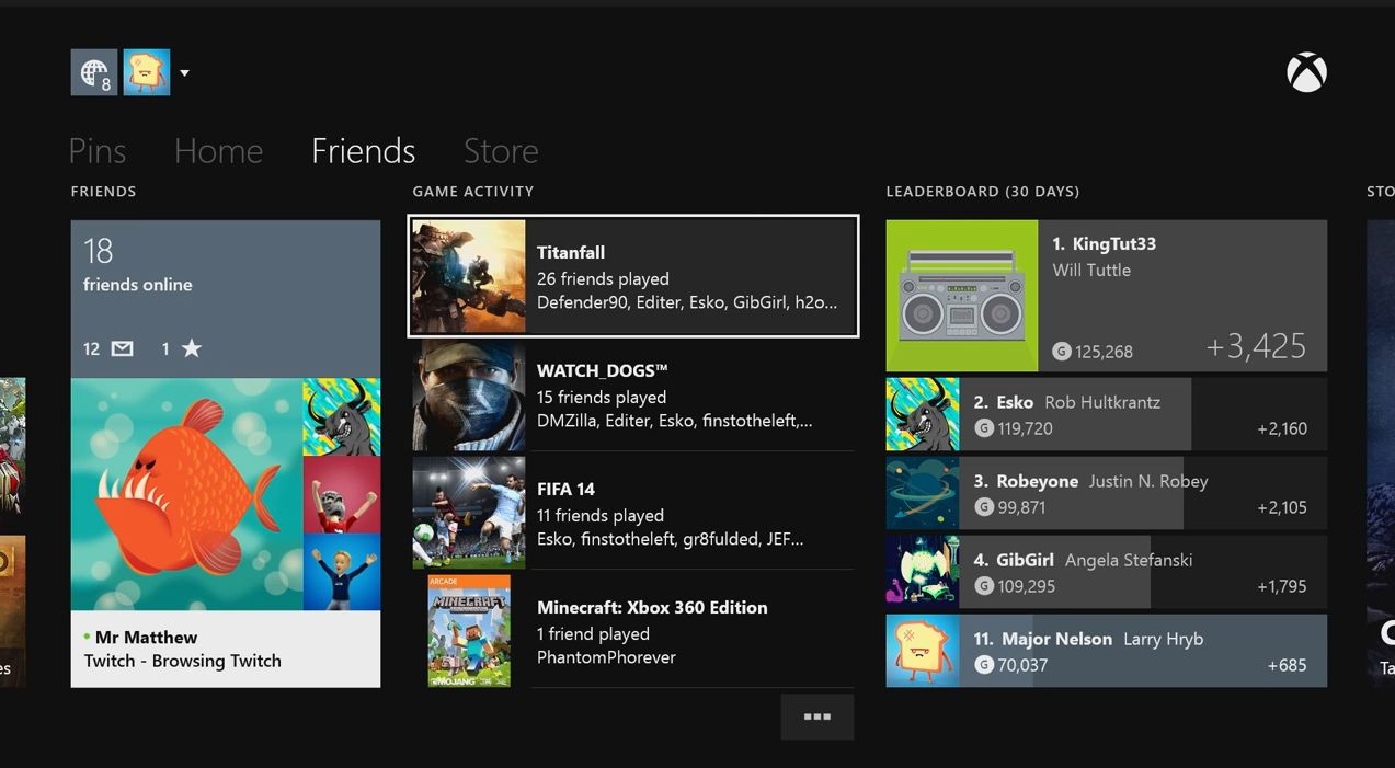 Here we can see Major Nelson is currently not doing so well at 11th place amongst his friends. It shows each player’s current gamerscore as well as how much it has changed in the last 30 days.