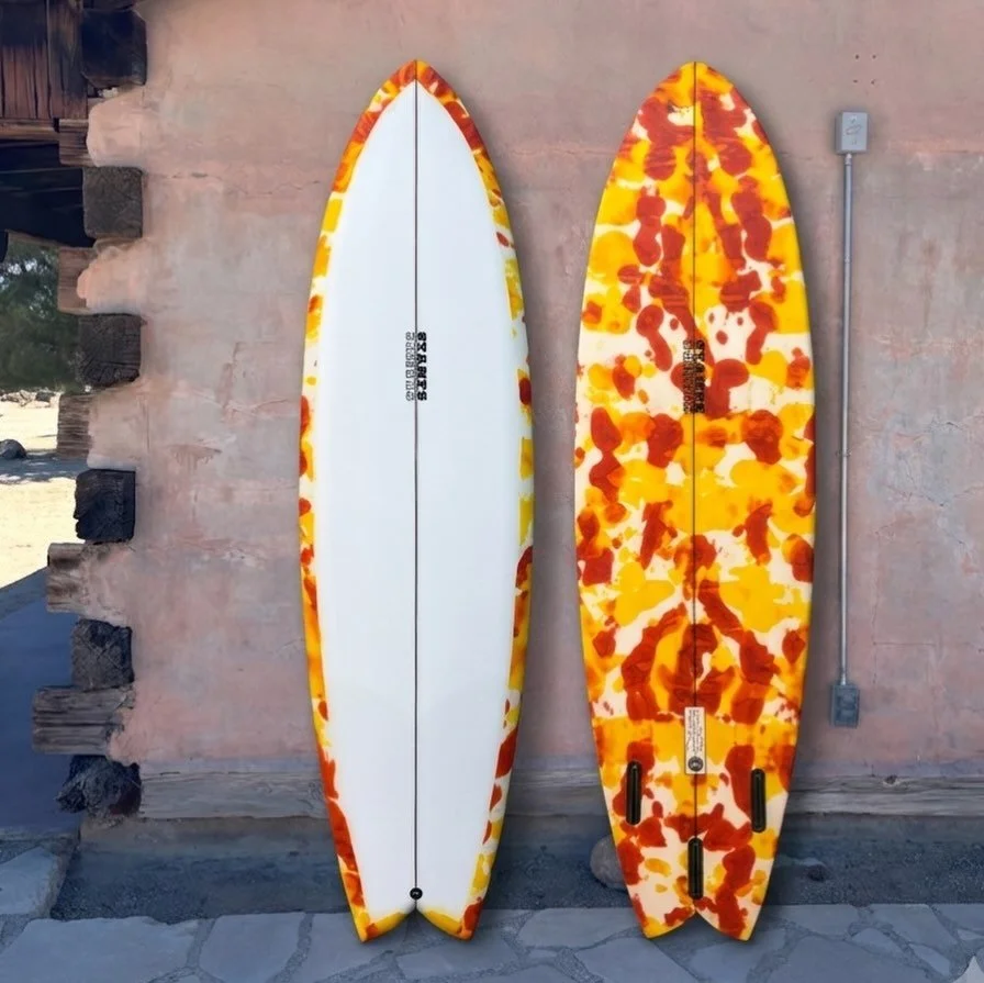 :: friday fish :: 6&rsquo;7&rdquo; x 21 1/4&rdquo; x 2 5/8&rdquo; at a finely foiled 43.3L :: TKF&bull;LongLiner :: ink dyed fiberglass bottom free wrap :: Futures boxes set up for keels, with a trailer tri box :: can be ridden with keels, twin/trail