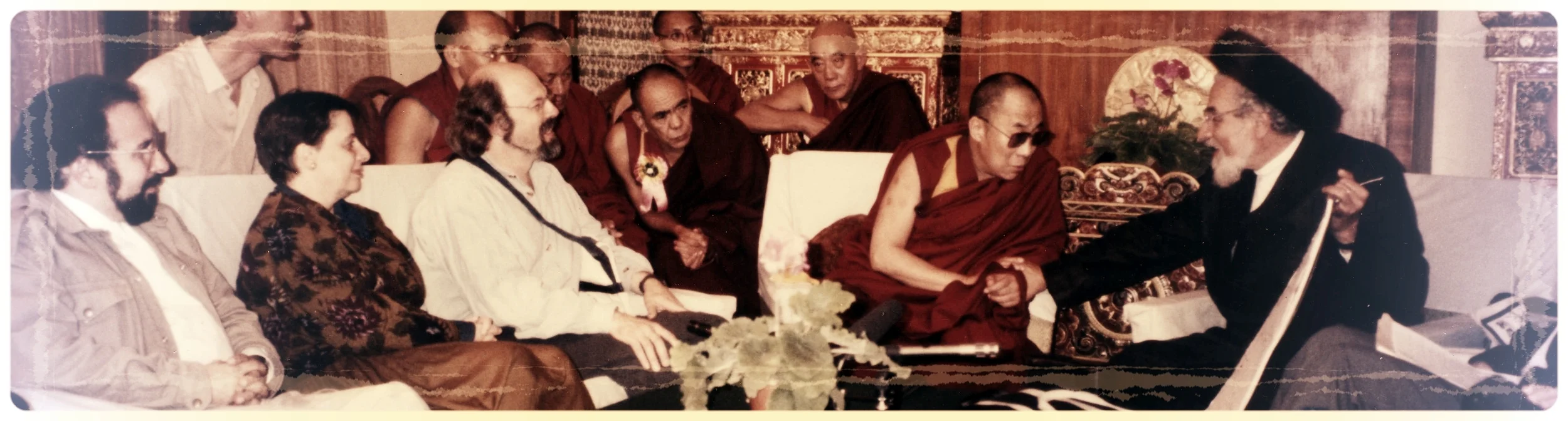 Rabbi Zalman Schachter-Shalomi dialoguing with the 14th Dalai Lama in Dharamsala, India, a meeting chronicled in the bestselling book, Jew in the Lotus.