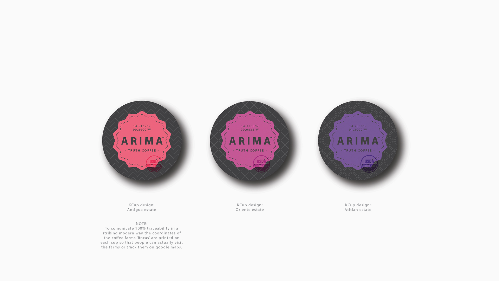 100% Traceable / The design features the exact coordinates of the 'fincas' to make the origin 100% traceable.