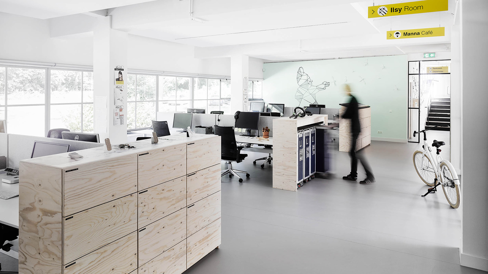 Studio / The aviation theme is visible in the details: striking yellow signage and re-used food trolleys to store brainstorm tools (KLM is one of VanBerlo's clients).