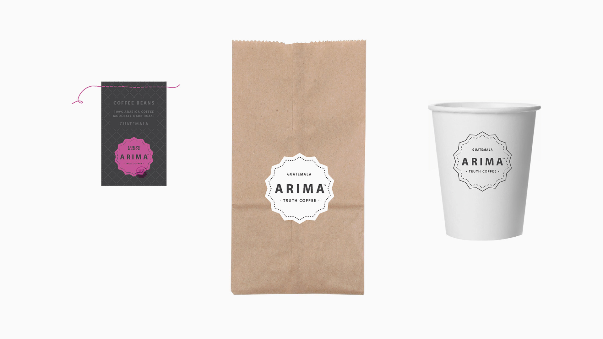 Portfolio / Design overview of Arima Café brand items.