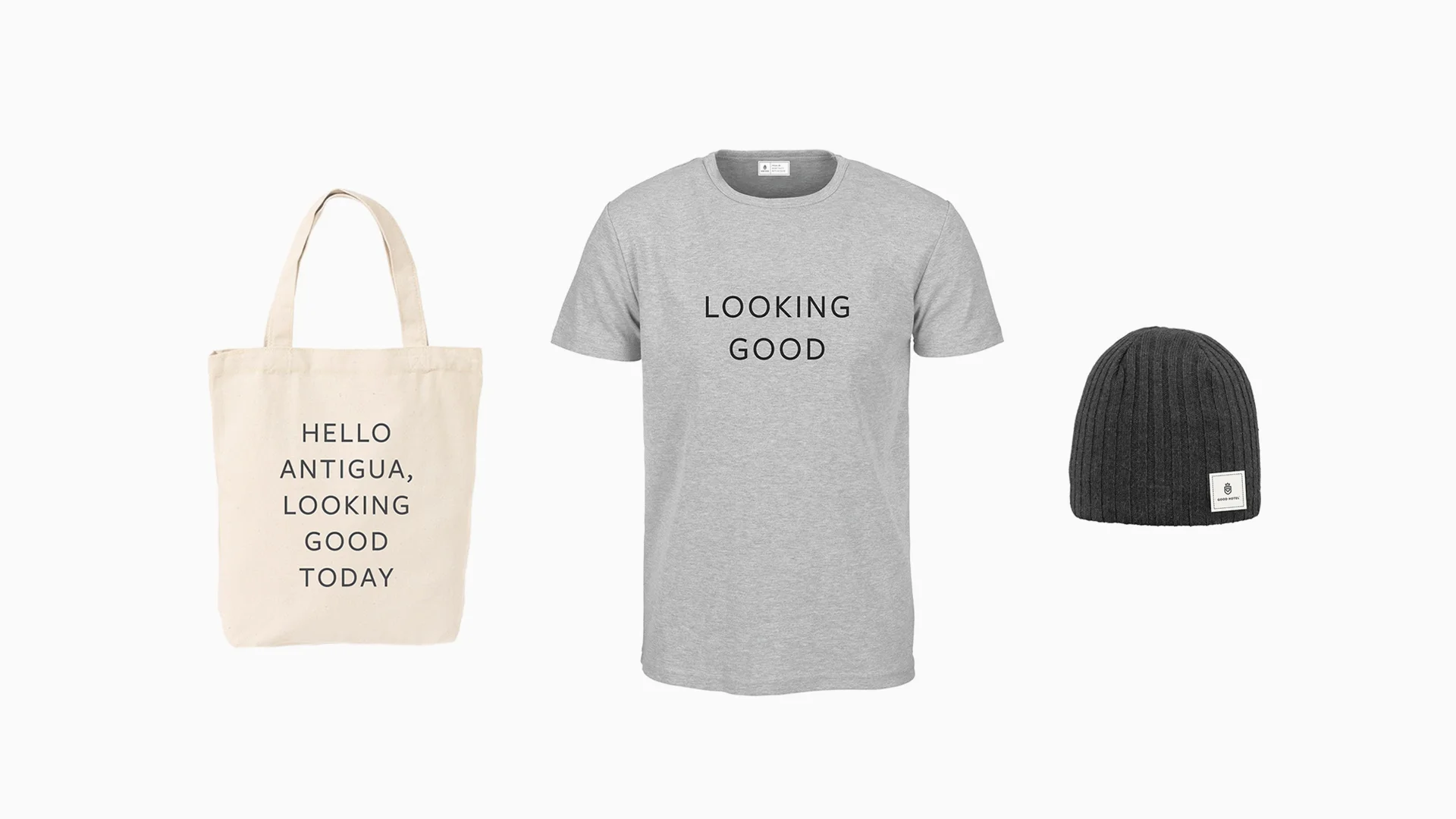 Merchandise / Tote, tee and beanie.