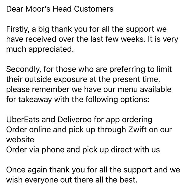 A message from the Moor&rsquo;s Head team #takeaway #pizza