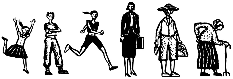 lifecycle illustration, a woman growing up