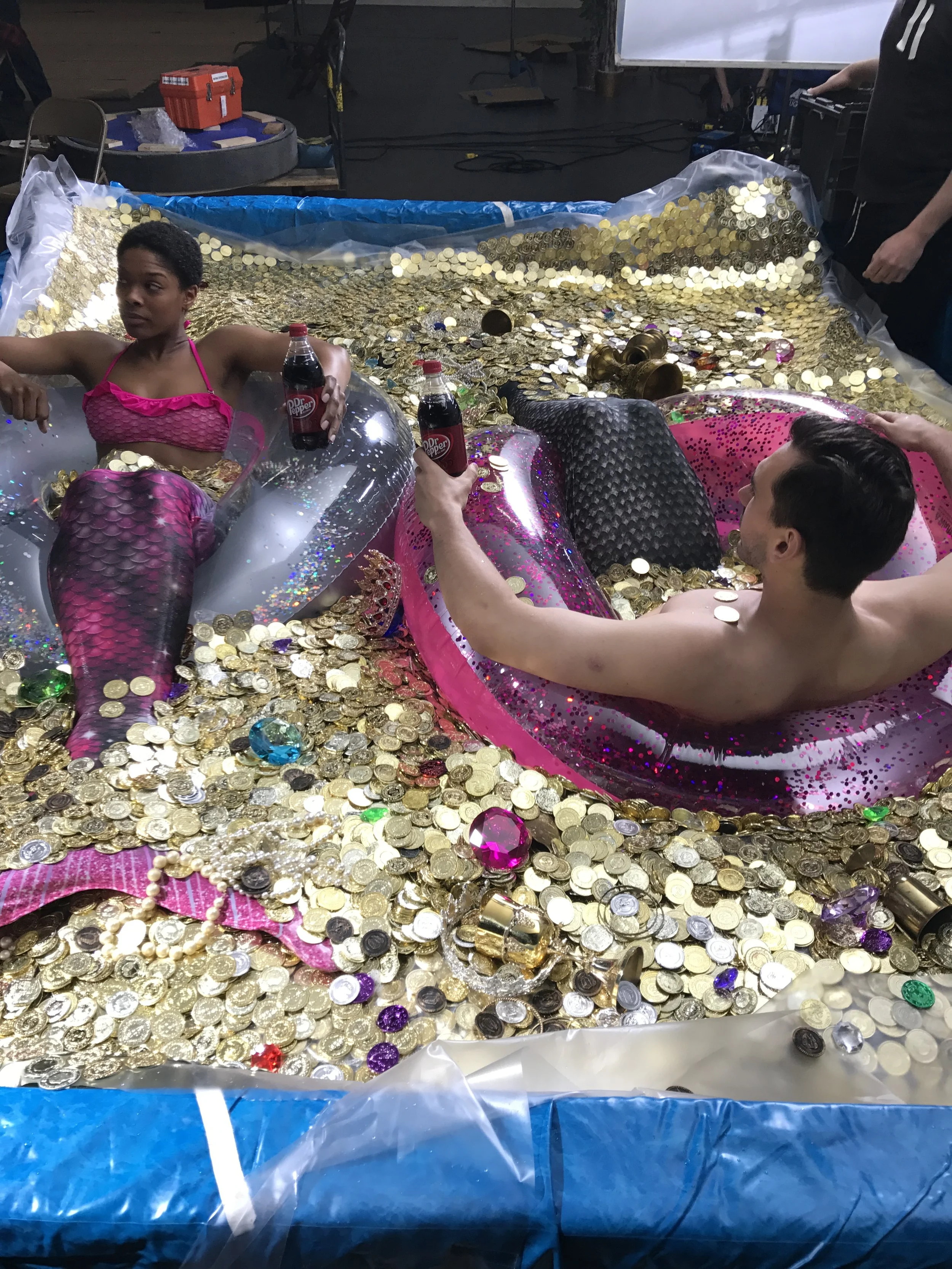 I CAME UP WITH THIS FLEXIBLE TREASURE BLANKET TO ALLOW THE TREASURE TO MOVE FLUIDLY ON THE TOP OF THE WATER