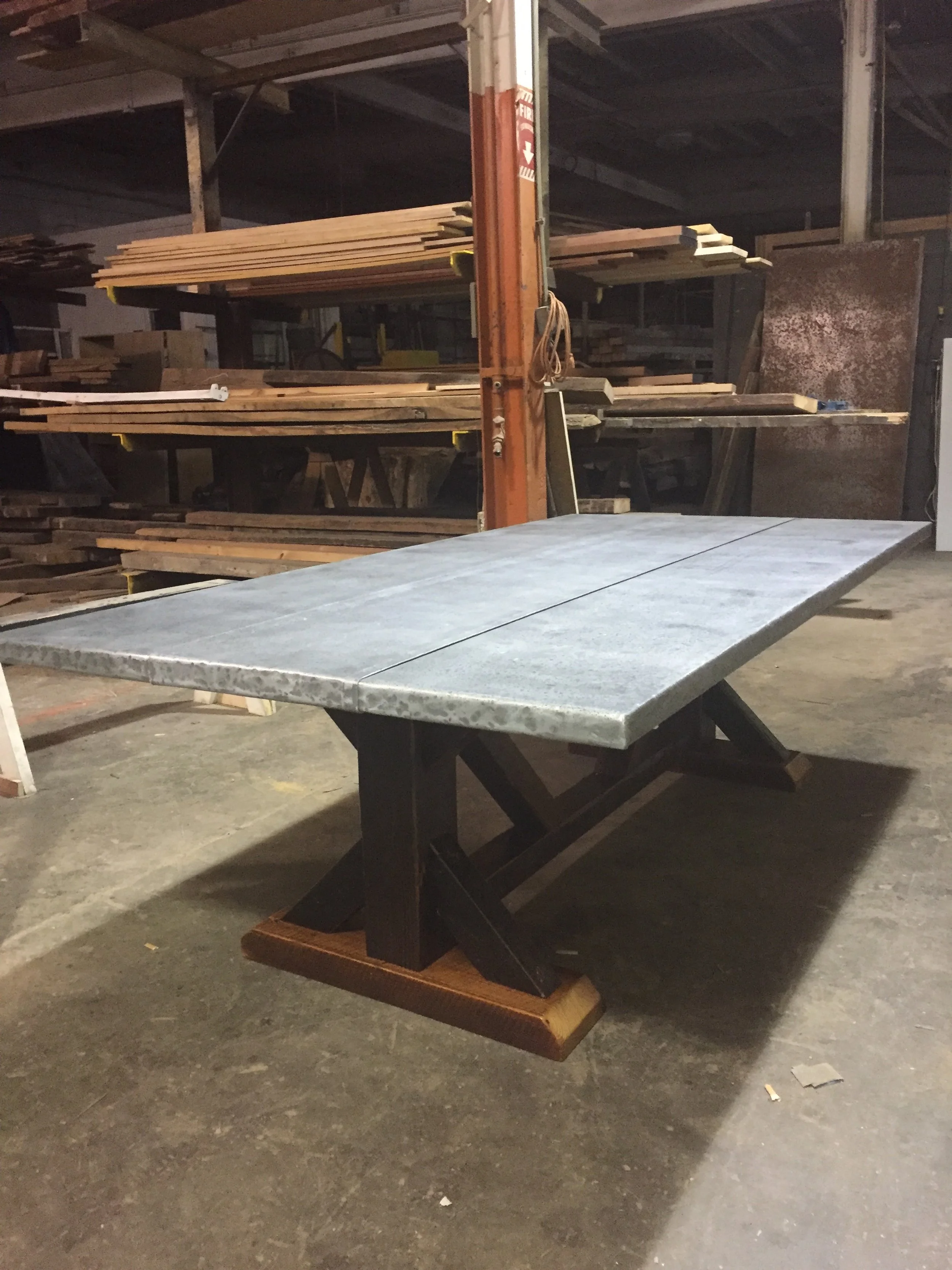 zinc top conference table small steel and wood accents industrial rugged look