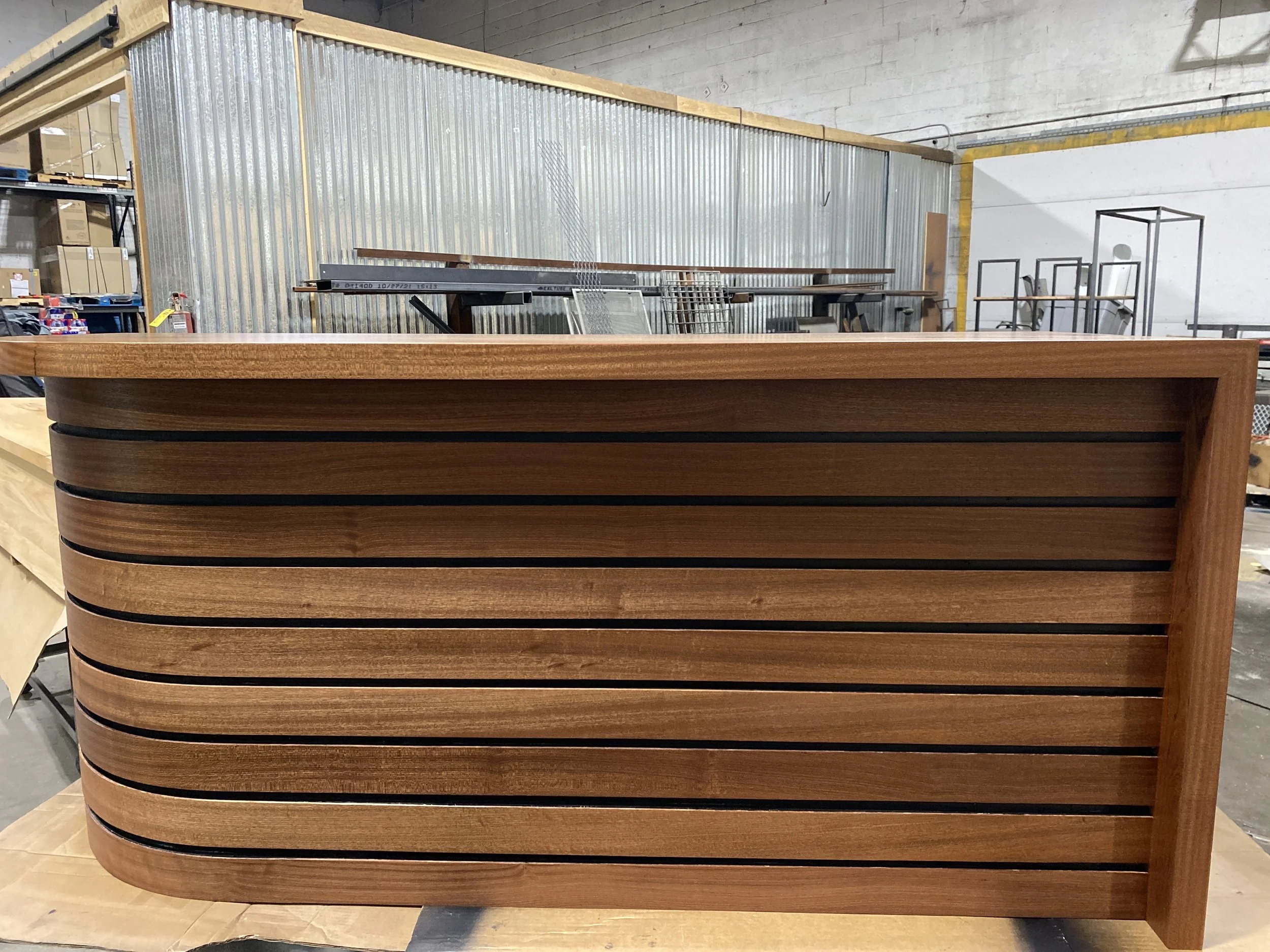 jimmy fallon desk replica mahogany slats with curved bent radiused front corner