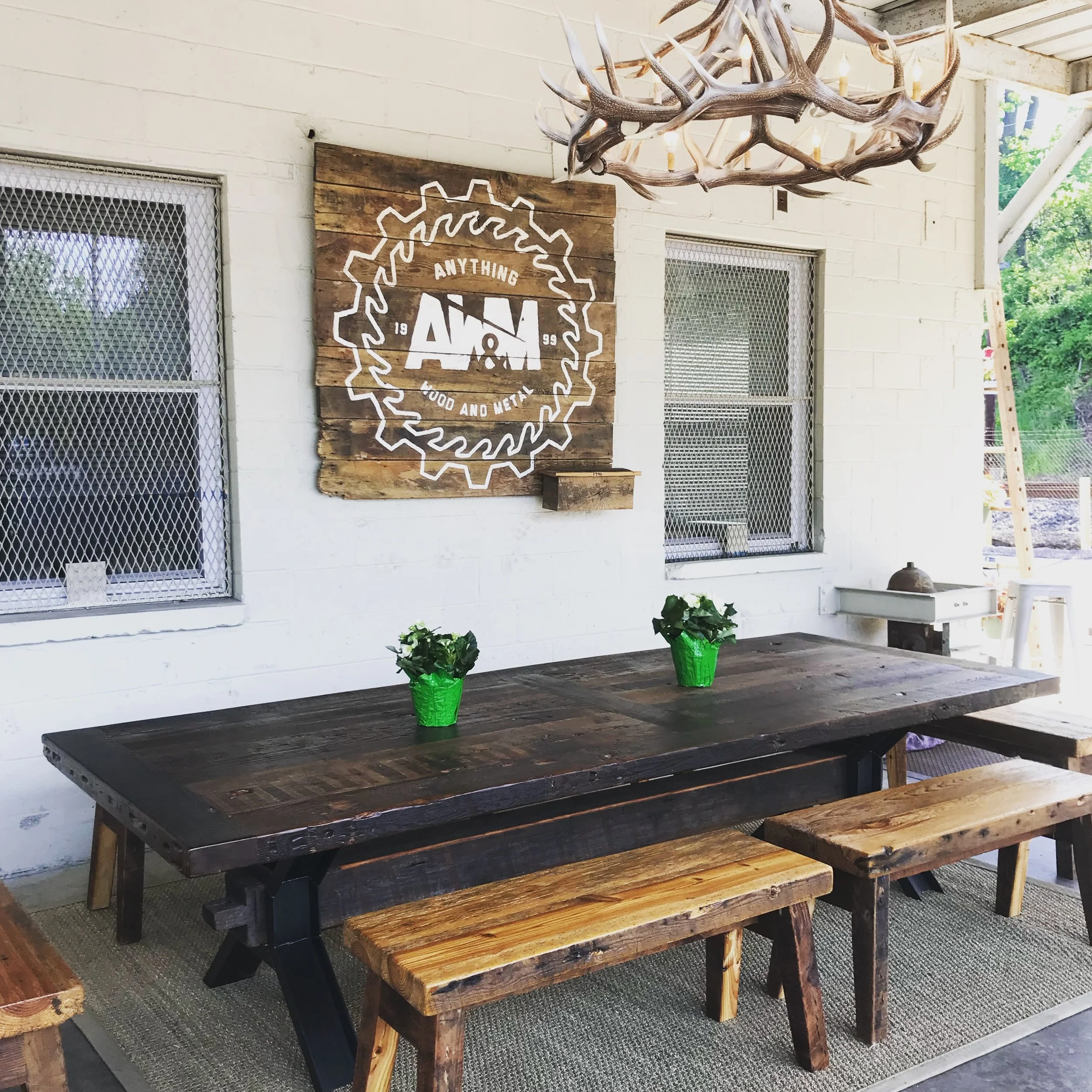 large family dining table for farmhouse porch, baltimore maryland custom woodworking metalworking, farmhouse rustic family table, reclaimed wood