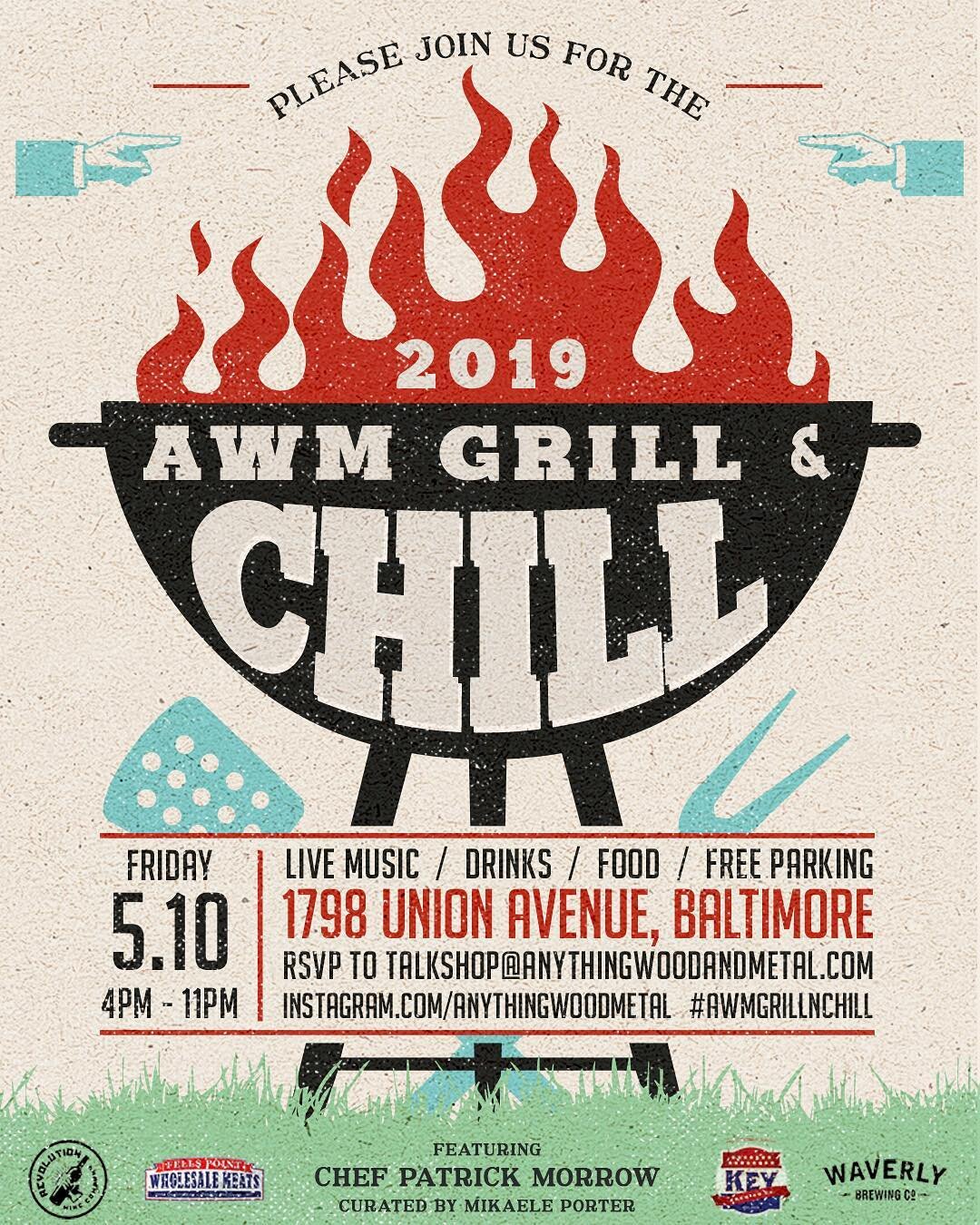 Join us for our 3rd annual #AWMGrillNChill on 05.10.19! Live music, local bevs, small goods for purchase, and @chef_morrow on the #grillzilla 👌🏼👌🏼 RSVP today to claim a spot!!