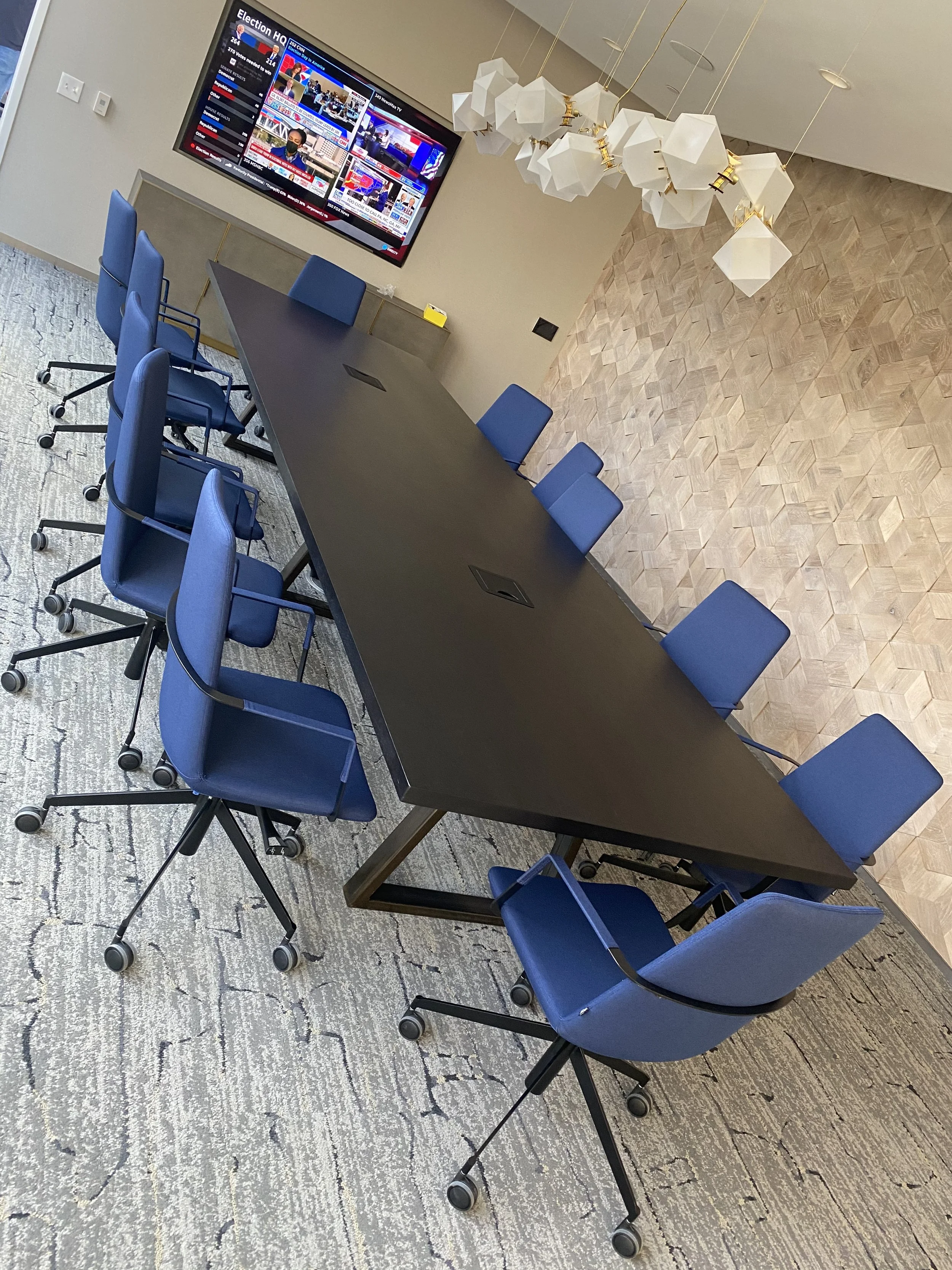 painted oak top with steel strap legs modern office